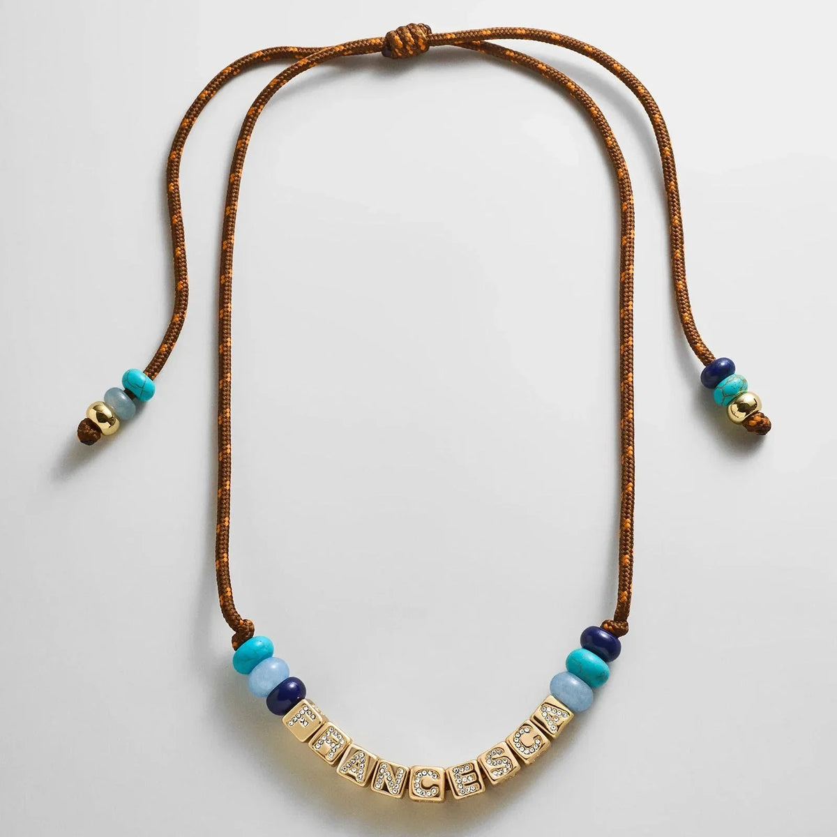 Custom Block Letter Semi-Precious Paracord Necklace - Brown