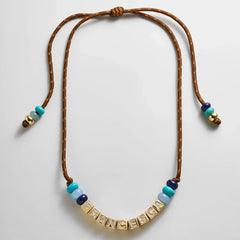 Custom Block Letter Semi-Precious Paracord Necklace - Brown