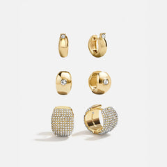 Britt Huggie Earring Set - Gold/Pavé
