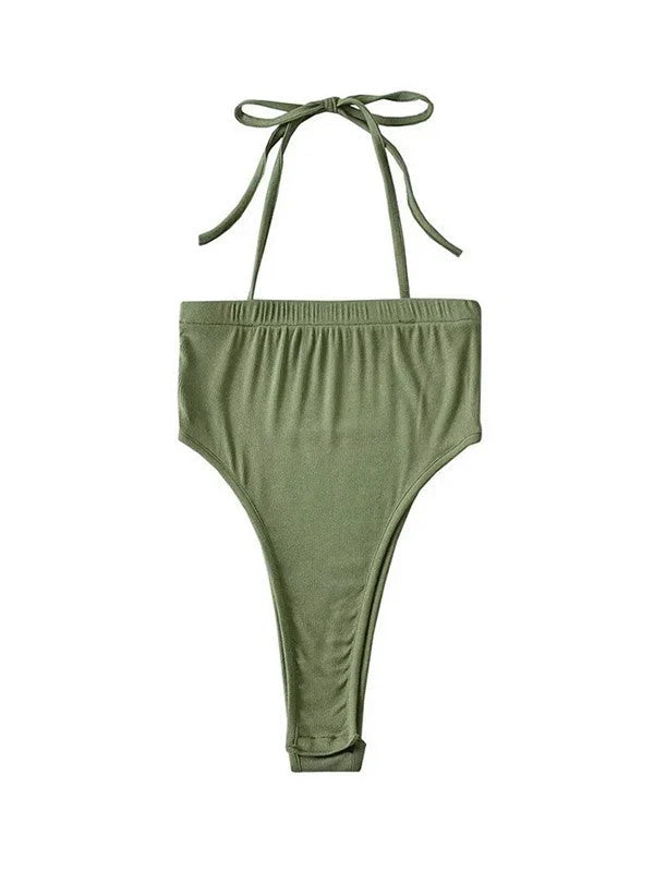 Solid Color Slash Halter Bodysuit