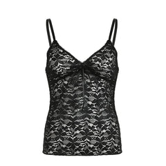 Pydshop 2024 Fashion Woman Tops Y2K Style Vintage Black Bow Strap V Neck Lace Top