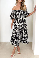 Sexy Floral Patchwork Off The Shoulder Cake Skirt Dresses