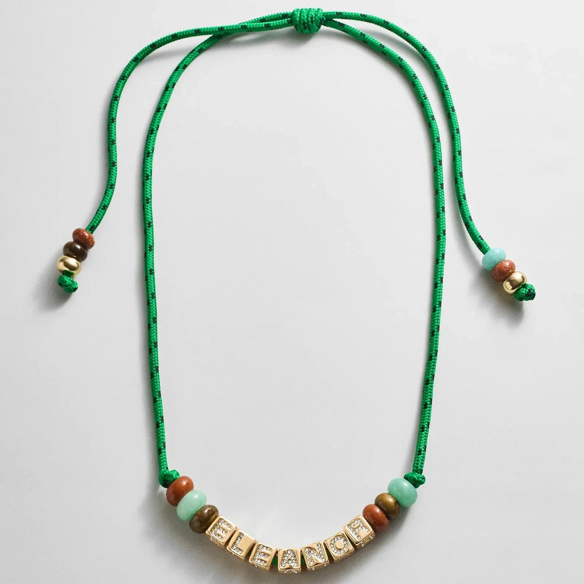 Custom Block Letter Semi-Precious Paracord Necklace - Green
