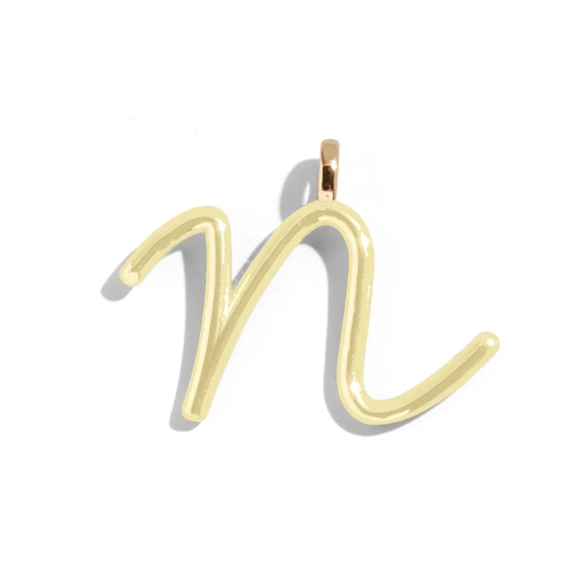 Custom Butter Yellow Enamel Script Letter Charm - N
