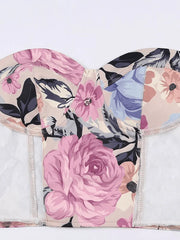 Mesh Floral Print Bandeau Crop Top