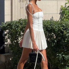 Pleated Corset Buckle Up Mini Dresses