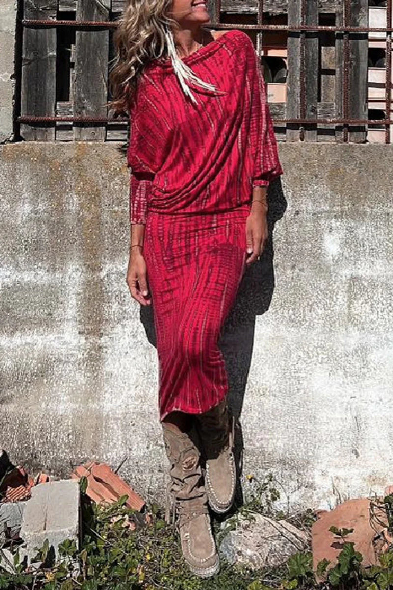 Casual Vintage Geometric Print Off The Shoulder One Step Skirt Dresses