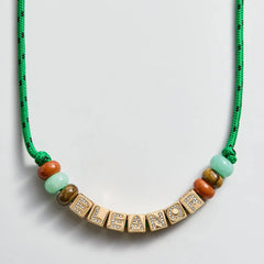 Custom Block Letter Semi-Precious Paracord Necklace - Green