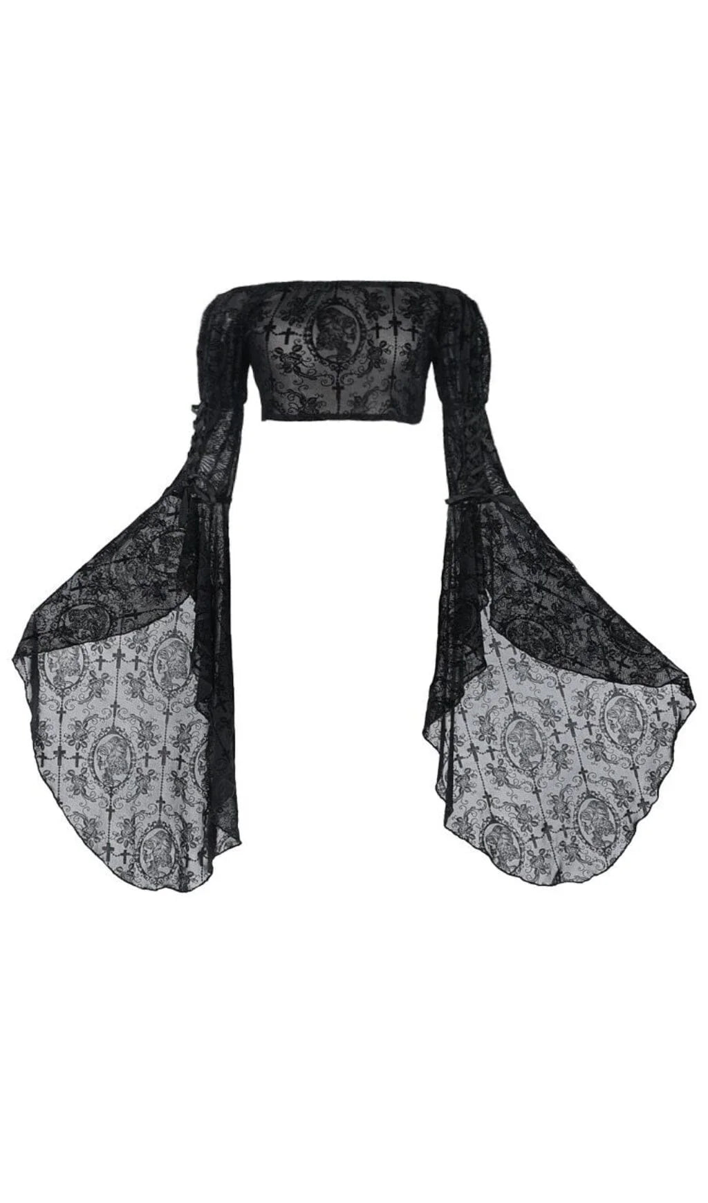 Gothic Black Slash Neck Long Flare Sleeve Blouse