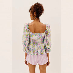 Pydshop 2023 Summer Beach Style  Holiday Floral Woman Shirts Beach Vocation Ladies Mini Blouse Top