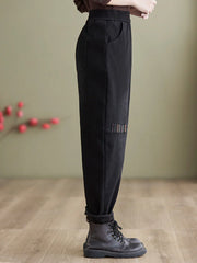 Women'S Winter Embroidery Fleece Thickened Loose Jeans Harem Pants