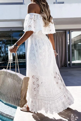Casual Solid Lace Off The Shoulder Cake Skirt Dresses