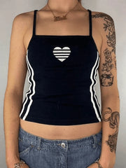 Heart Embroidered Stripe Crop Cami Top