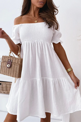 Casual Elegant Solid Patchwork Flounce Off The Shoulder A Line Dresses(3 Colors)