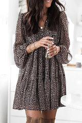 Elegant Print Buckle Flounce V Neck A Line Dresses