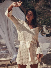 Knitted V-Neck Beach Mini Dress