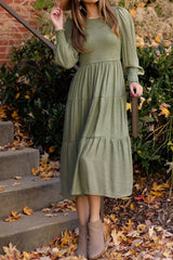 Sweet Elegant Fold Solid Color O Neck A Line Dresses(3 Colors)