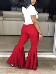 Solid Ruffle Flare Bottoms Pants
