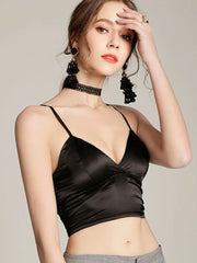 2023 Pydshop    Satin Crop Tops Women Short Solid   Ladies Vest Tops Fashion Streetwear Tank Top Tube Female Black White Party Club