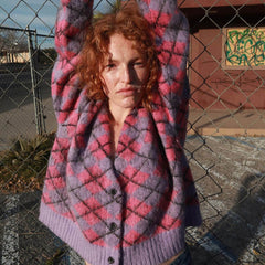 Long Sleeve Argyle Cardigan - Purple