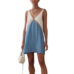 Sleeveless V-Neck Patchwork Mini Dress