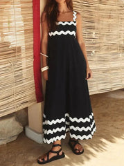 Stylish Color-Matching Striped Midi Dress