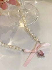 Glittering Heart Pearl Necklace