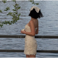Embroidered Backless Mini Dress