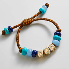 Custom Block Letter Semi-Precious Paracord Bracelet - Brown